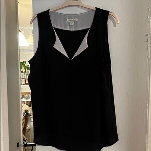Coldwater Creek Black Sleeveless V-Neck Tank with White Inset